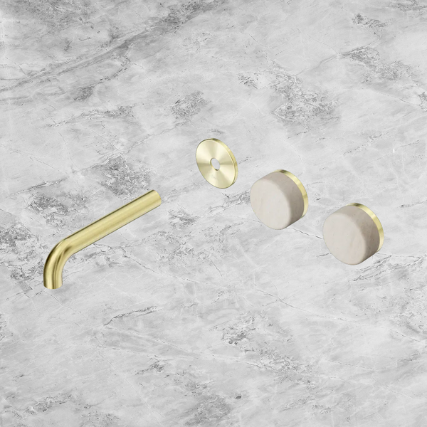 Nero Serenity Wall Basin Set 160mm Offset Spout with Rome Travertine Handle (Trim Kit Only) Brushed Gold