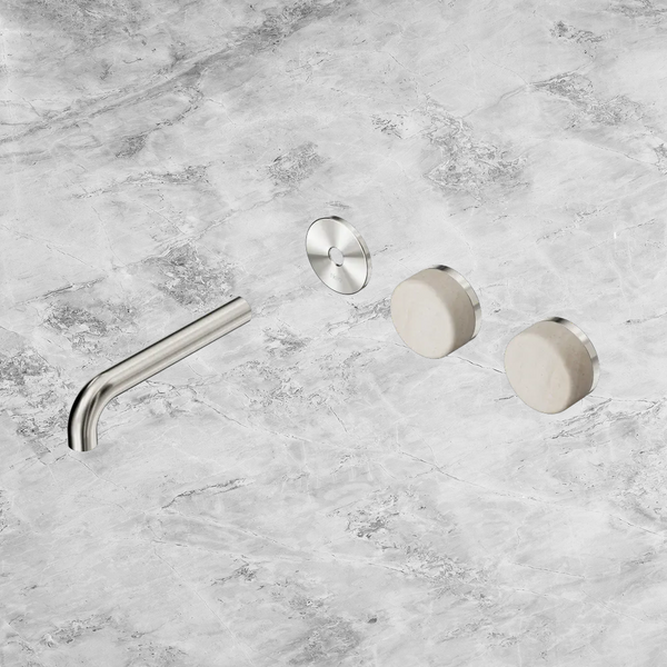 Nero Serenity Wall Basin Set 160mm Offset Spout with Rome Travertine Handle (Trim Kit Only) Brushed Nickel