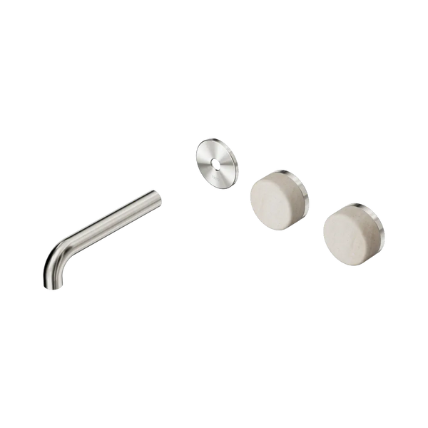 Nero Serenity Wall Basin Set 160mm Offset Spout with Rome Travertine Handle (Trim Kit Only) Brushed Nickel