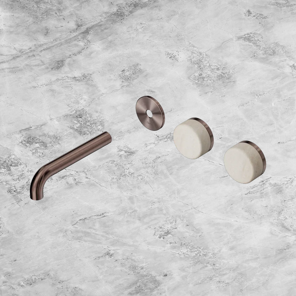 Nero Serenity Wall Basin Set 160mm Offset Spout with Rome Travertine Handle (Trim Kit Only) Brushed Bronze