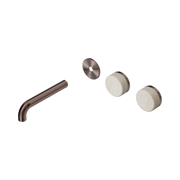 Nero Serenity Wall Basin Set 160mm Offset Spout with Rome Travertine Handle (Trim Kit Only) Brushed Bronze