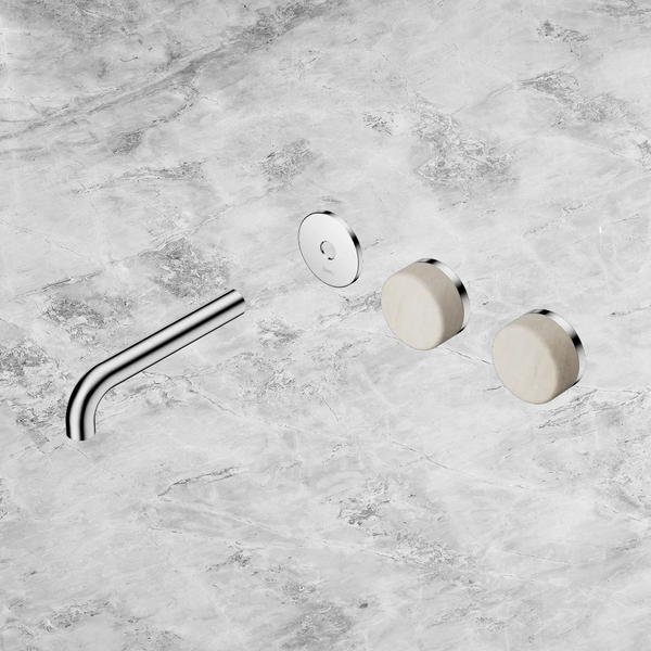 Nero Serenity Wall Basin Set 160mm Offset Spout with Rome Travertine Handle (Trim Kit Only) Chrome