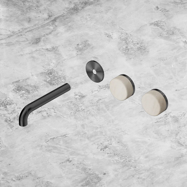 Nero Serenity Wall Basin Set 160mm Offset Spout with Rome Travertine Handle (Trim Kit Only) Gunmetal