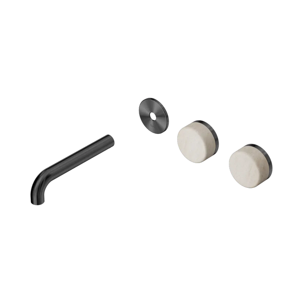 Nero Serenity Wall Basin Set 160mm Offset Spout with Rome Travertine Handle (Trim Kit Only) Gunmetal