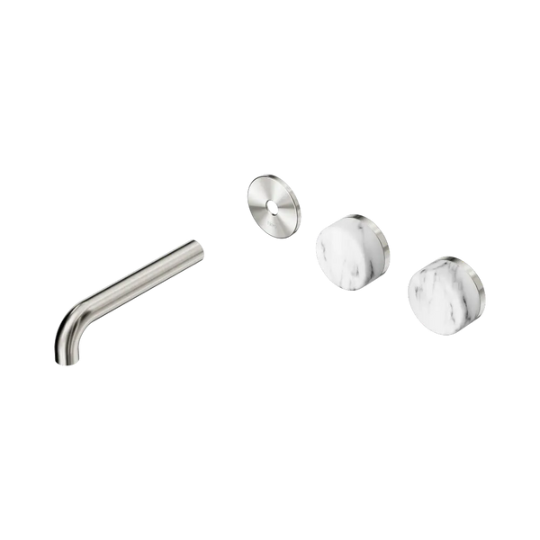 Nero Serenity Wall Basin Set 160mm Offset Spout with Arabescato Corchia Handle (Trim Kit Only) Brushed Nickel