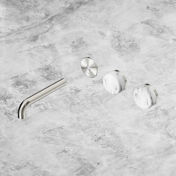Nero Serenity Wall Basin Set 160mm Offset Spout with Arabescato Corchia Handle (Trim Kit Only) Brushed Nickel