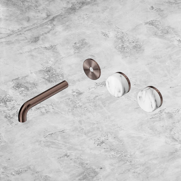 Nero Serenity Wall Basin Set 160mm Offset Spout with Arabescato Corchia Handle (Trim Kit Only) Brushed Bronze