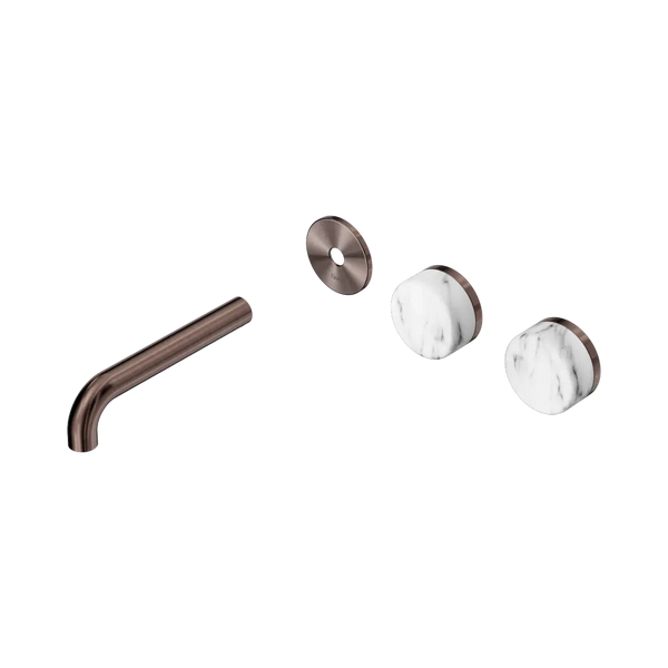 Nero Serenity Wall Basin Set 160mm Offset Spout with Arabescato Corchia Handle (Trim Kit Only) Brushed Bronze