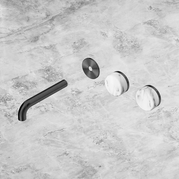 Nero Serenity Wall Basin Set 160mm Offset Spout with Arabescato Corchia Handle (Trim Kit Only) Gunmetal