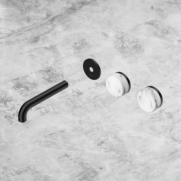 Nero Serenity Wall Basin Set 160mm Offset Spout with Arabescato Corchia Handle (Trim Kit Only) Matte Black