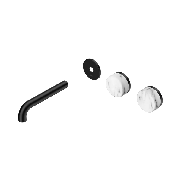 Nero Serenity Wall Basin Set 160mm Offset Spout with Arabescato Corchia Handle (Trim Kit Only) Matte Black