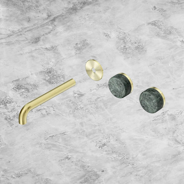 Nero Serenity Wall Basin Set 185mm Offset Spout with Verde Alpi Handle (Trim Kit Only) Brushed Gold