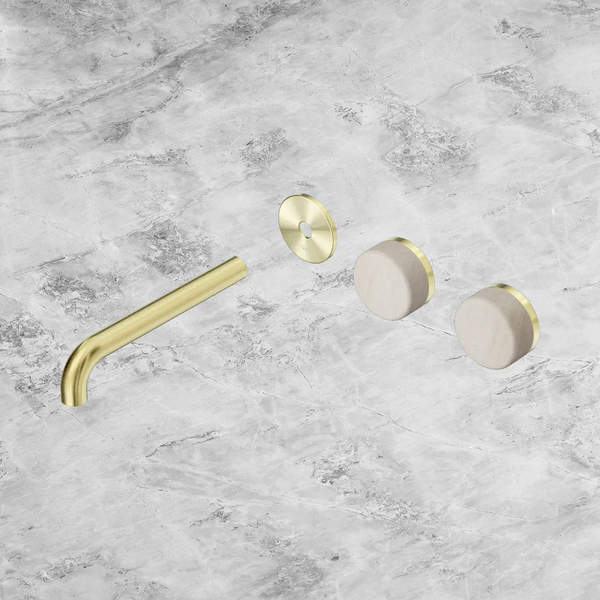 Nero Serenity Wall Basin Set 185mm Offset Spout with Rome Travertine Handle (Trim Kit Only) Brushed Gold