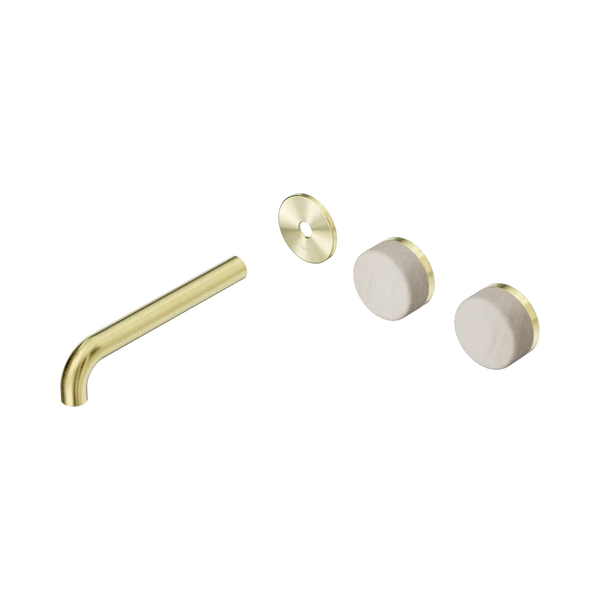 Nero Serenity Wall Basin Set 185mm Offset Spout with Rome Travertine Handle (Trim Kit Only) Brushed Gold