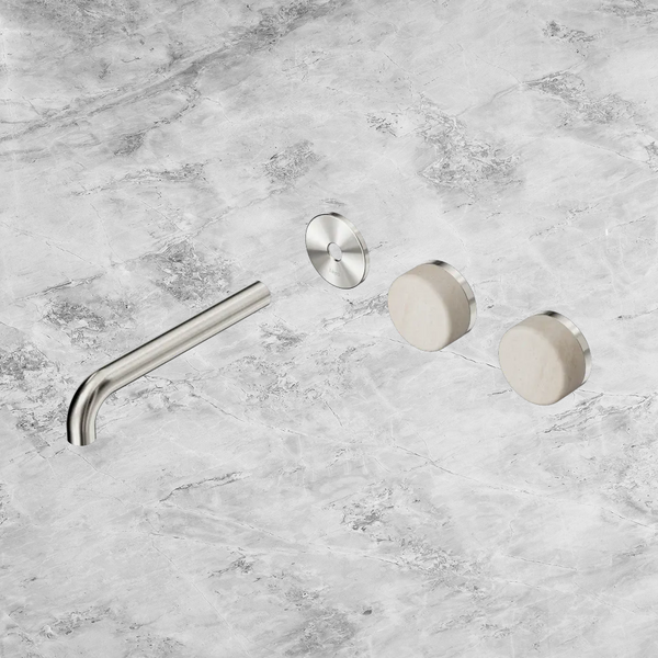 Nero Serenity Wall Basin Set 185mm Offset Spout with Rome Travertine Handle (Trim Kit Only) Brushed Nickel