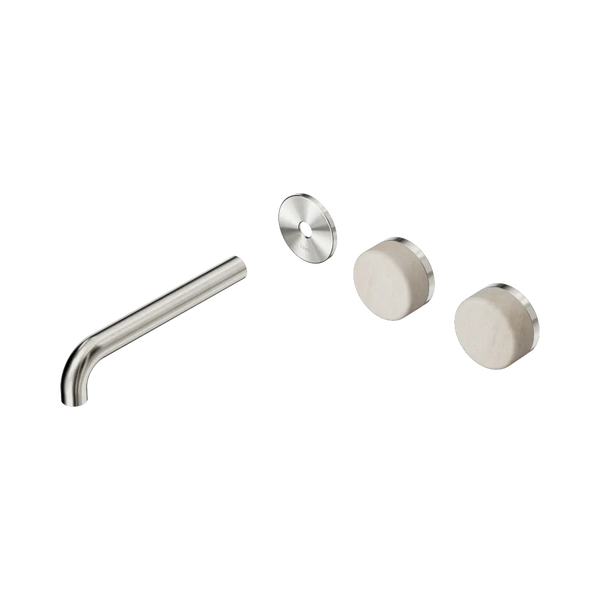 Nero Serenity Wall Basin Set 185mm Offset Spout with Rome Travertine Handle (Trim Kit Only) Brushed Nickel