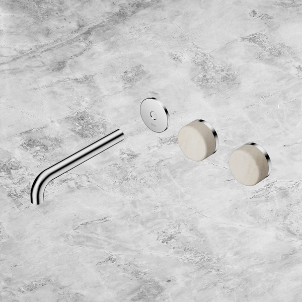 Nero Serenity Wall Basin Set 185mm Offset Spout with Rome Travertine Handle (Trim Kit Only) Chrome