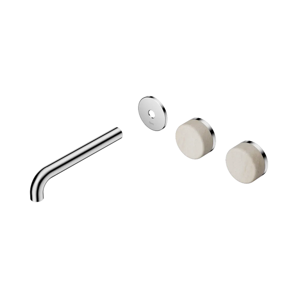 Nero Serenity Wall Basin Set 185mm Offset Spout with Rome Travertine Handle (Trim Kit Only) Chrome