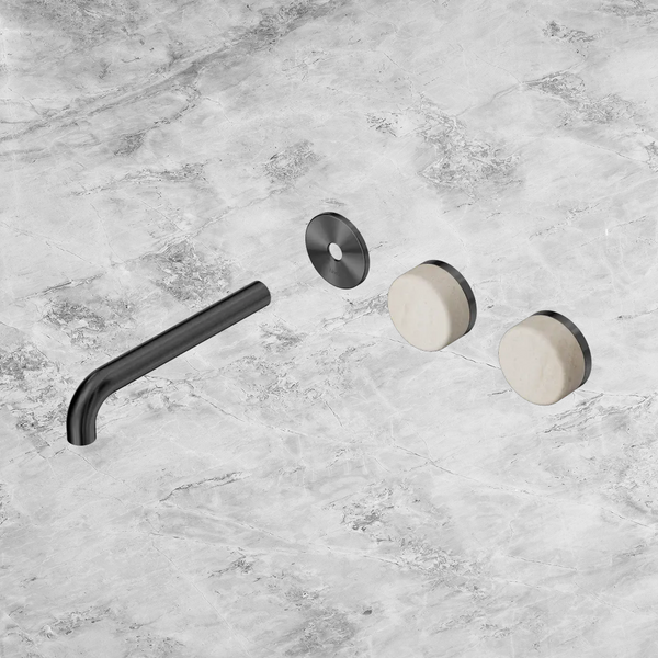Nero Serenity Wall Basin Set 185mm Offset Spout with Rome Travertine Handle (Trim Kit Only) Gunmetal