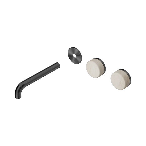 Nero Serenity Wall Basin Set 185mm Offset Spout with Rome Travertine Handle (Trim Kit Only) Gunmetal