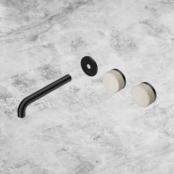 Nero Serenity Wall Basin Set 185mm Offset Spout with Rome Travertine Handle (Trim Kit Only) Matte Black