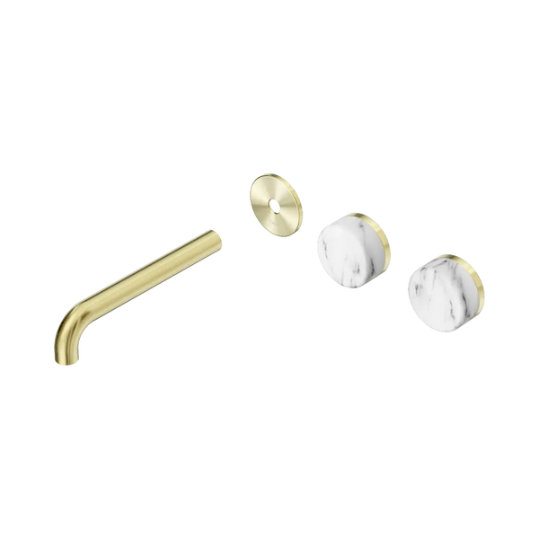 Nero Serenity Wall Basin Set 185mm Offset Spout with Arabescato Corchia Handle (Trim Kit Only) Brushed Gold