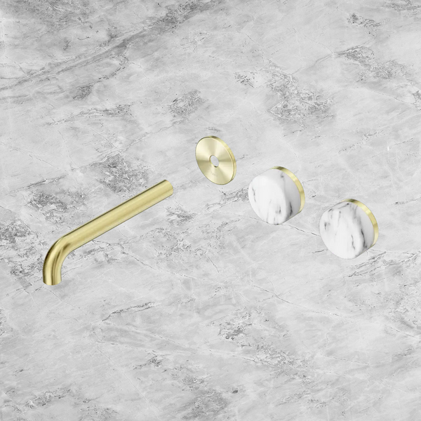 Nero Serenity Wall Basin Set 185mm Offset Spout with Arabescato Corchia Handle (Trim Kit Only) Brushed Gold