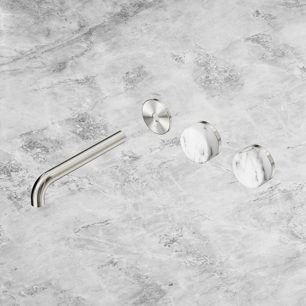 Nero Serenity Wall Basin Set 185mm Offset Spout with Arabescato Corchia Handle (Trim Kit Only) Brushed Nickel