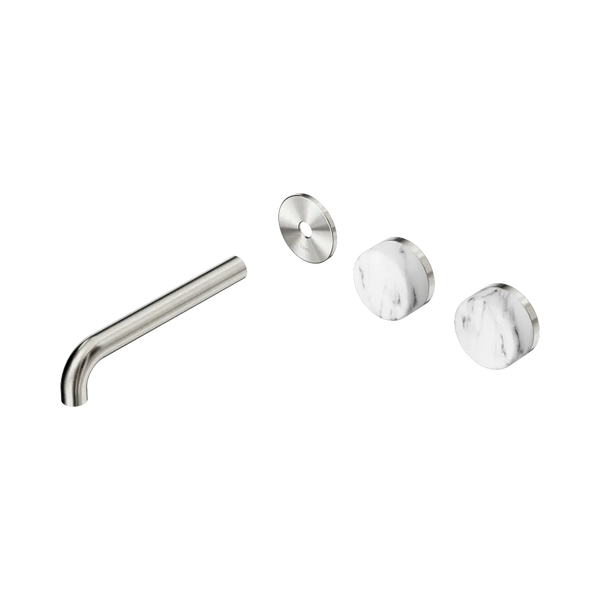 Nero Serenity Wall Basin Set 185mm Offset Spout with Arabescato Corchia Handle (Trim Kit Only) Brushed Nickel