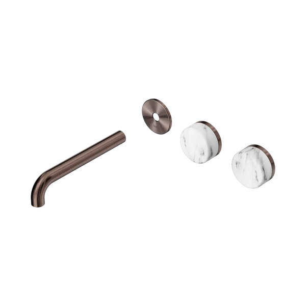 Nero Serenity Wall Basin Set 185mm Offset Spout with Arabescato Corchia Handle (Trim Kit Only) Brushed Bronze
