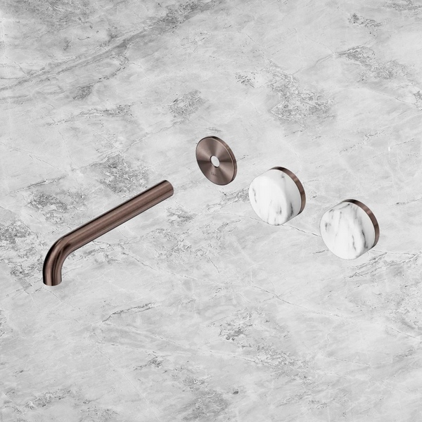 Nero Serenity Wall Basin Set 185mm Offset Spout with Arabescato Corchia Handle (Trim Kit Only) Brushed Bronze
