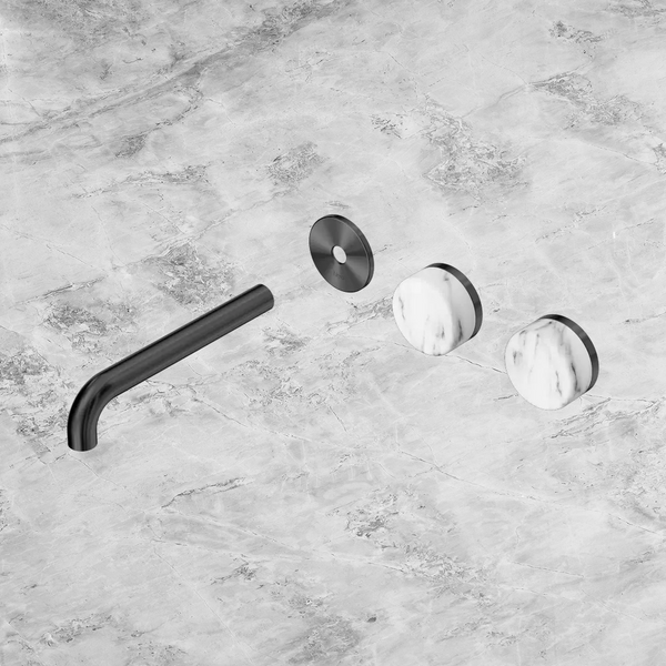 Nero Serenity Wall Basin Set 185mm Offset Spout with Arabescato Corchia Handle (Trim Kit Only) Gunmetal