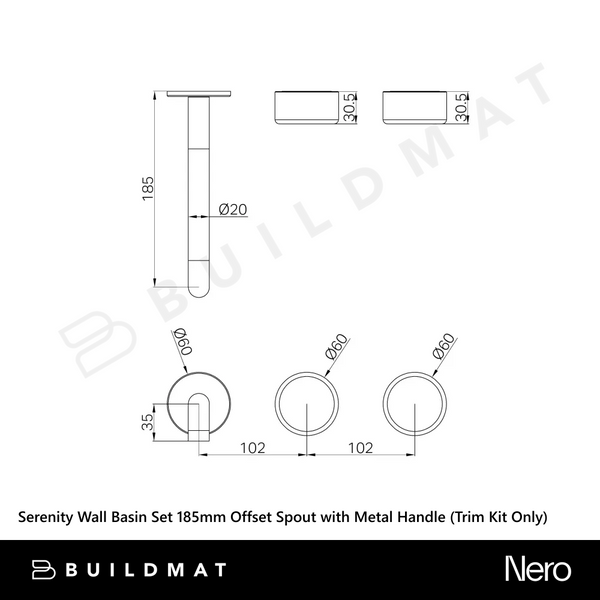 Nero Serenity Wall Basin Set 185mm Offset Spout with Metal Handle (Trim Kit Only) Rome Bronze
