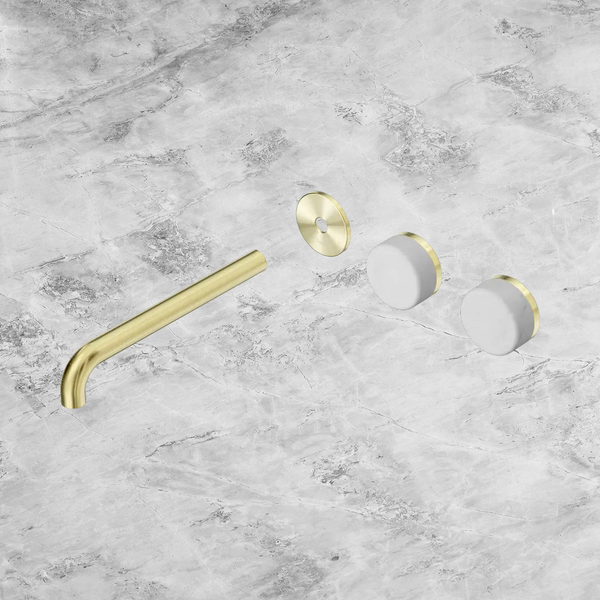 Nero Serenity Wall Basin Set 220mm Offset Spout with Carrara Handle (Trim Kit Only) Brushed Gold
