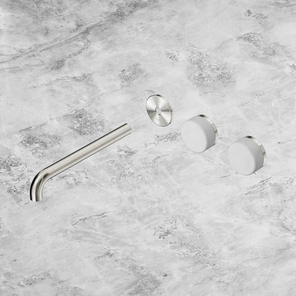 Nero Serenity Wall Basin Set 220mm Offset Spout with Carrara Handle (Trim Kit Only) Brushed Nickel
