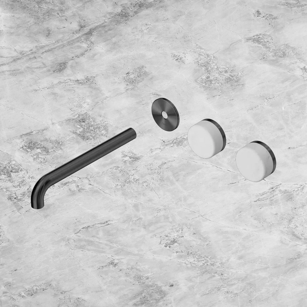Nero Serenity Wall Basin Set 220mm Offset Spout with Carrara Handle (Trim Kit Only) Gunmetal