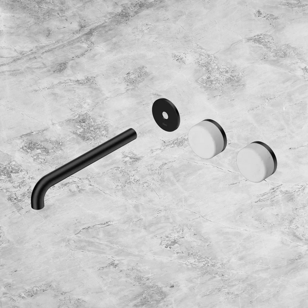 Nero Serenity Wall Basin Set 220mm Offset Spout with Carrara Handle (Trim Kit Only) Matte Black