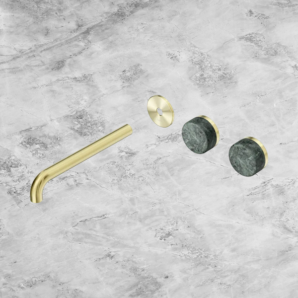 Nero Serenity Wall Basin Set 220mm Offset Spout with Verde Alpi Handle (Trim Kit Only) Brushed Gold