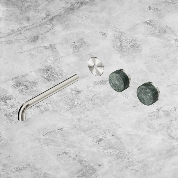 Nero Serenity Wall Basin Set 220mm Offset Spout with Verde Alpi Handle (Trim Kit Only) Brushed Nickel
