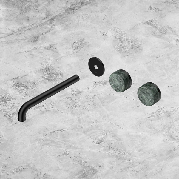 Nero Serenity Wall Basin Set 220mm Offset Spout with Verde Alpi Handle (Trim Kit Only) Matte Black