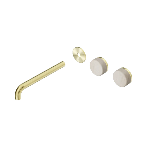 Nero Serenity Wall Basin Set 220mm Offset Spout with Rome Travertine Handle (Trim Kit Only) Brushed Gold