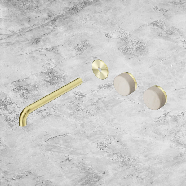 Nero Serenity Wall Basin Set 220mm Offset Spout with Rome Travertine Handle (Trim Kit Only) Brushed Gold