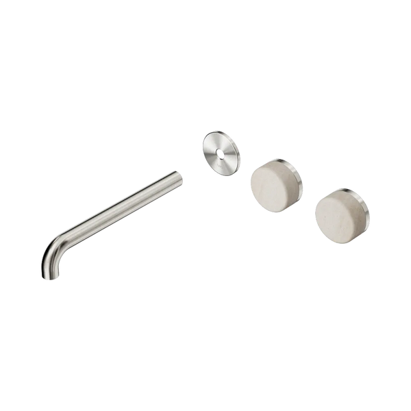 Nero Serenity Wall Basin Set 220mm Offset Spout with Rome Travertine Handle (Trim Kit Only) Brushed Nickel