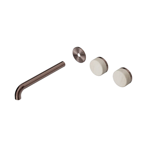 Nero Serenity Wall Basin Set 220mm Offset Spout with Rome Travertine Handle (Trim Kit Only) Brushed Bronze