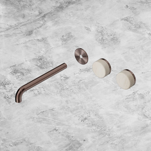 Nero Serenity Wall Basin Set 220mm Offset Spout with Rome Travertine Handle (Trim Kit Only) Brushed Bronze