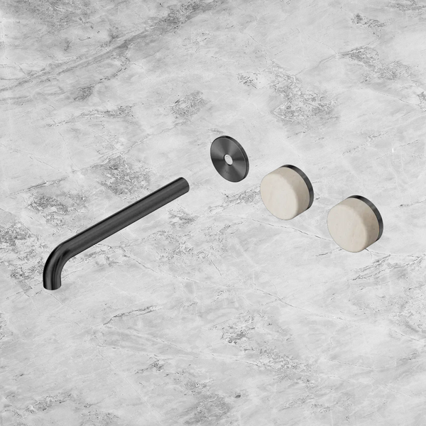 Nero Serenity Wall Basin Set 220mm Offset Spout with Rome Travertine Handle (Trim Kit Only) Gunmetal