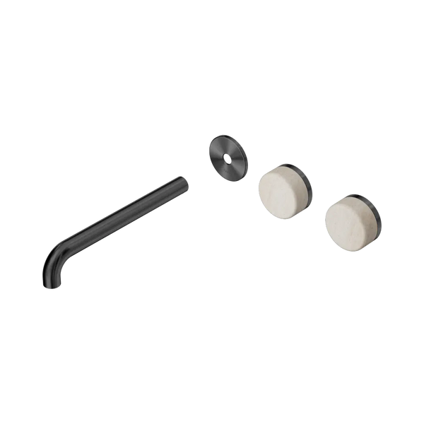Nero Serenity Wall Basin Set 220mm Offset Spout with Rome Travertine Handle (Trim Kit Only) Gunmetal