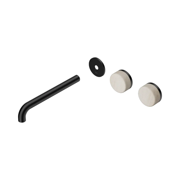 Nero Serenity Wall Basin Set 220mm Offset Spout with Rome Travertine Handle (Trim Kit Only) Matte Black