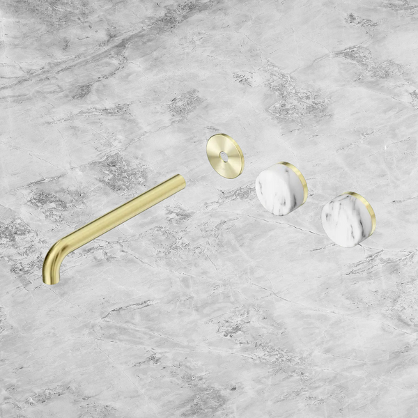 Nero Serenity Wall Basin Set 220mm Offset Spout with Arabescato Corchia Handle (Trim Kit Only) Brushed Gold