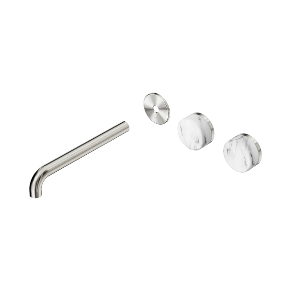 Nero Serenity Wall Basin Set 220mm Offset Spout with Arabescato Corchia Handle (Trim Kit Only) Brushed Nickel